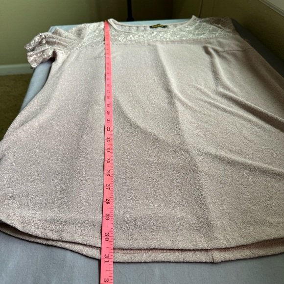 Reborn shirt women XL short ruffle sleeve mesh lace top blouse pink - Picture 9 of 9